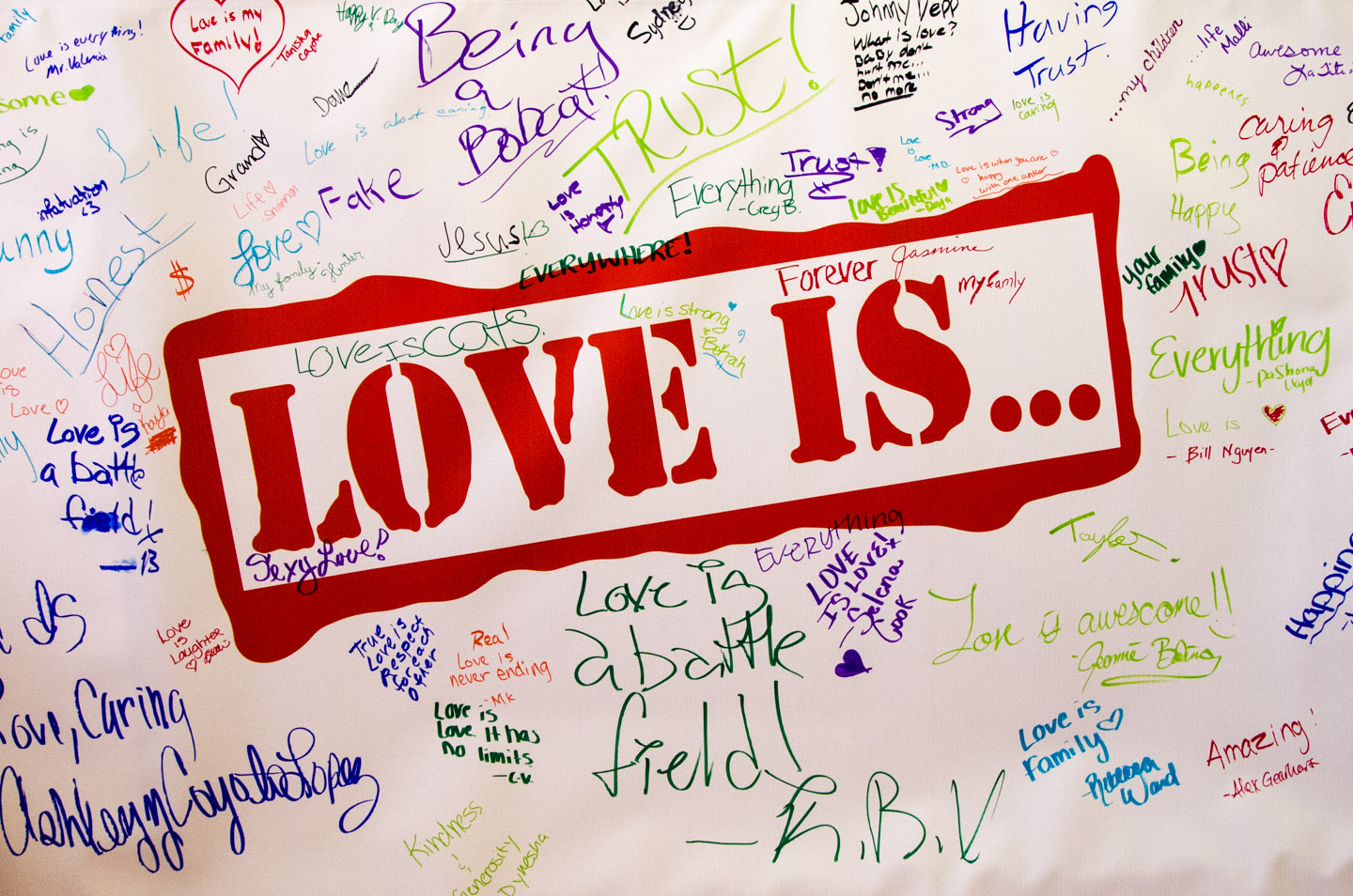 Student inscriptions filled the “Love is…” banner on Valentine’s Day.