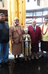A government delegation from the Independent State of Samoa came through Ignacio on Saturday, Jan. 12 in an effort to meet with community members and learn about the area and its culture and history. The officials pose for a picture here at the Southern Ute Cultural Center & Museum with Alex Cloud (left), a member of the Southern Ute Indian Tribal Council, and Little Miss Southern Ute Yllana Howe (center).