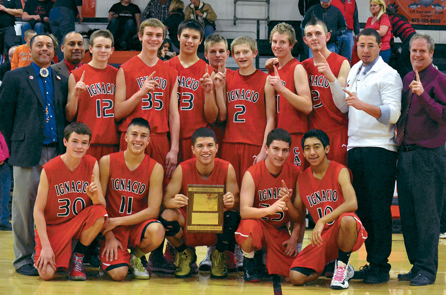 The 2012-13 Ignacio Bobcats pose for a sixth straight district-level championship team photo