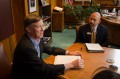 Thumbnail image of Gov. John Hickenlooper listens to leaders from the Southern Ute Indian Tribe in a closed meeting.