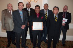 Members of the Southern Ute Veterans Association and Southern Ute Indian Tribal Council attended on Sunday, April 7 the United Veterans Committee of Colorado's 41st annual awards banquet, where the association received a Distinguished Veterans Service Organization award. Present at the ceremony were (left to right) Larry Tucker, the association's secretary/treasurer; Aaron V. Torres, council member; Howard D. Richards Sr., council member and founding member and former commander of the association; Rudley Weaver; Ronnie Baker, former commander; Rod Grove, temporary commander; and Pete Gomez, a former probation officer for the Southern Ute Tribal Court.