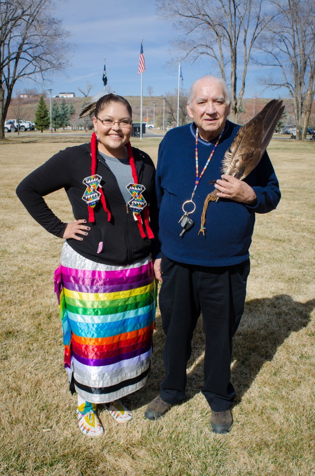 Larry Tucker, a member of the Southern Ute Veterans Association, stands with Sunshine Perry following the ceremony; Tucker also gave the traditional blessing.