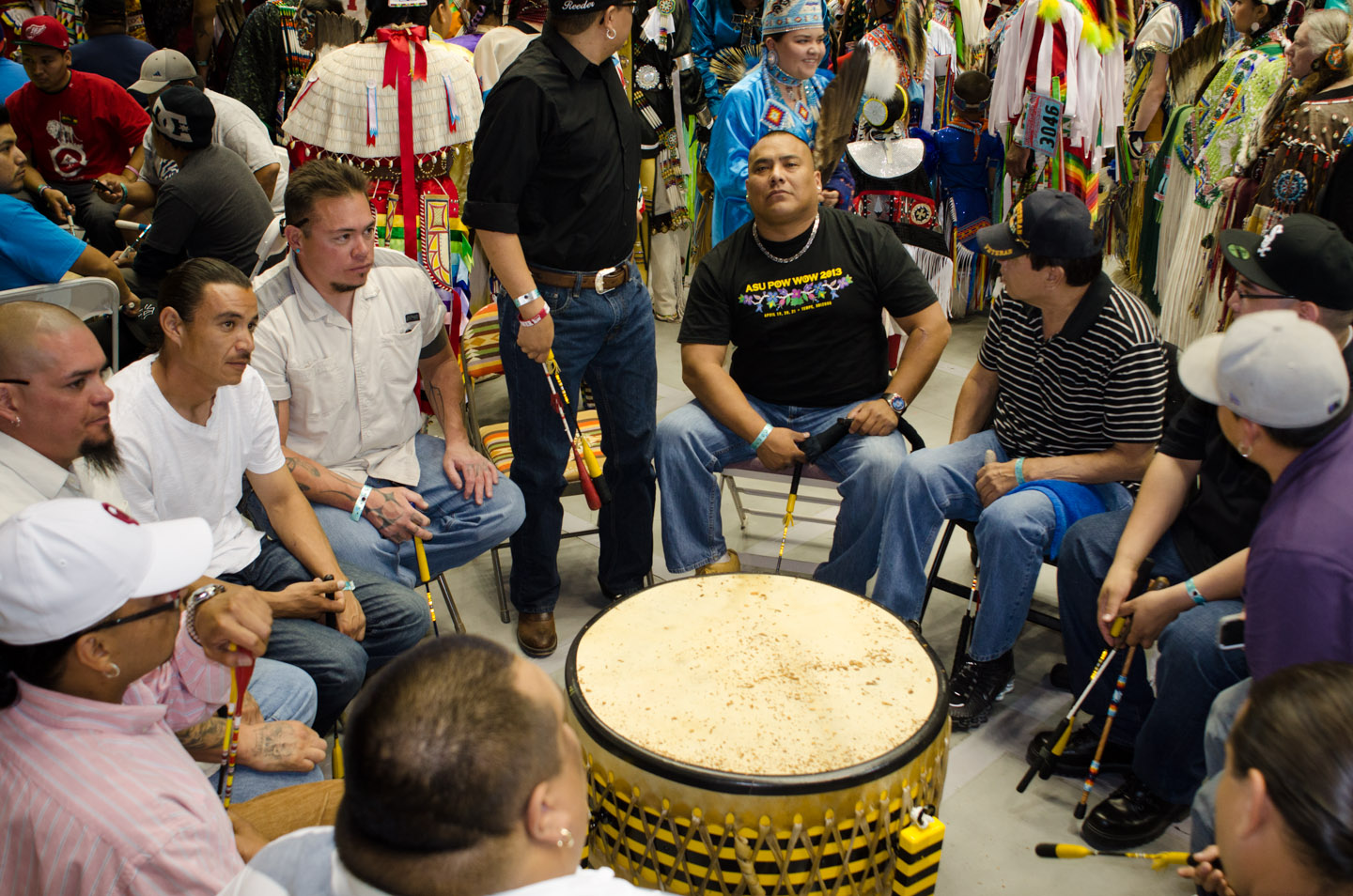 Yellow Jacket set up a new drum during the powwow.