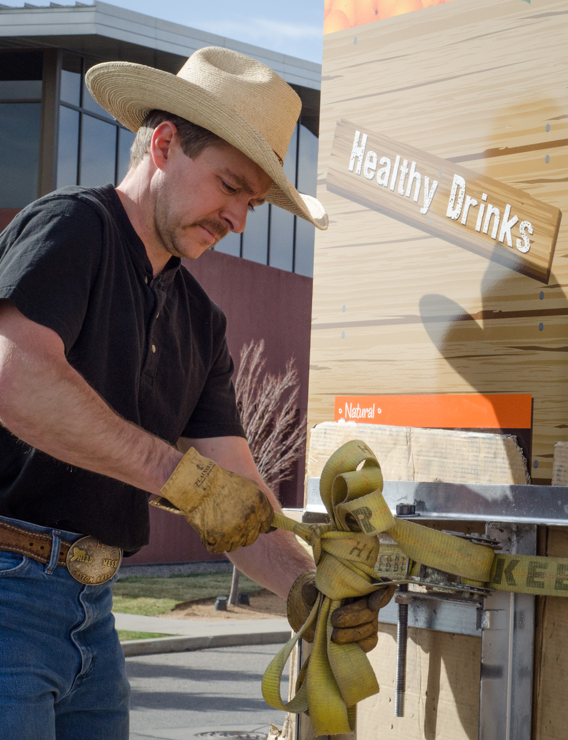 Matt Palmer prepares to unload the vending machine from a truck.