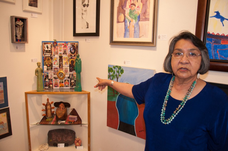 Southern Ute tribal member Arlene Millich explains some of the art on display at the Spirit of Women Art Show at the Dancing Spirit Community Arts Center in downtown Ignacio on Friday, May 3. The show featured artwork by several tribal members, including elder Annabelle Eagle. The artwork will be on display through May 30.