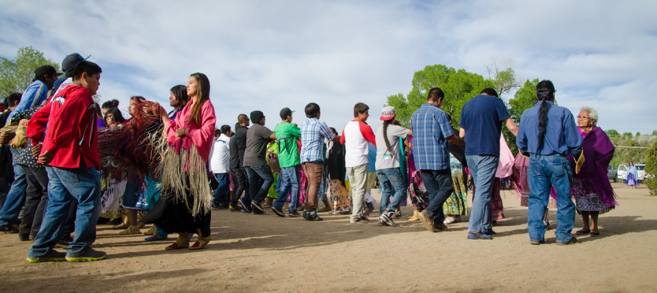 Long lines fill the Bear Dance Corral on the final day of the Southern Ute Bear Dance.