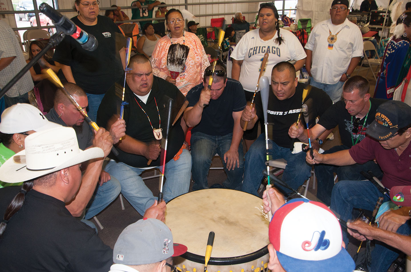 Host Southern Drum Yellow Jacket sings two round dance songs just after a grand entry.