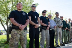 Members of the Southern Ute law enforcement community stand at attention during a recognition ceremony on Wednesday, May 15 outside the Southern Ute Tribal Court. The ceremony was initiated by Southern Ute Chairman Jimmy R. Newton Jr. and supported by the Southern Ute Indian Tribal Council.