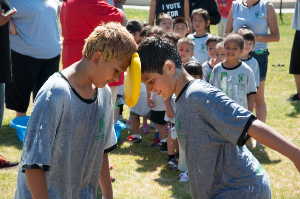 Field Day activities included a variety of relay races, which challenged students to get wet while holding onto squishy or slippery objects.