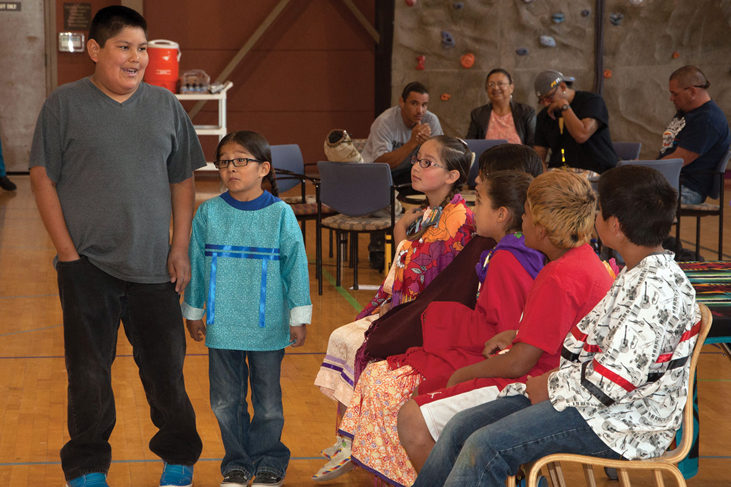 Randy Herrera (left) and Kean Cantsee speak to fellow students