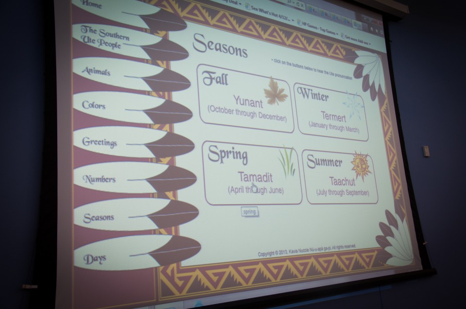 The interactive CDs include recordings of Ute words and cover topics such as animals, colors and seasons.