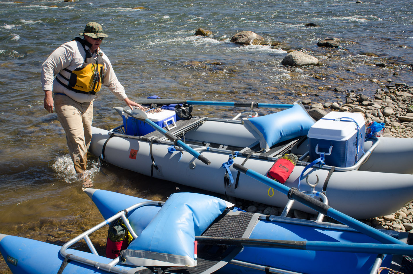 Senior Water Quality Specialist Pete Nylander makes a final inspection of the field equipment before descending the Animas river.