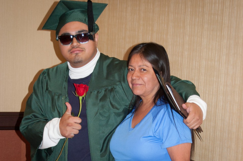Austin Jack poses with mother Louise Jack at the Pine River Community Learning Center’s GED graduation ceremony Thursday, June 20 at the Sky Ute Casino Resort. Parents of the graduates spoke during the ceremony.
