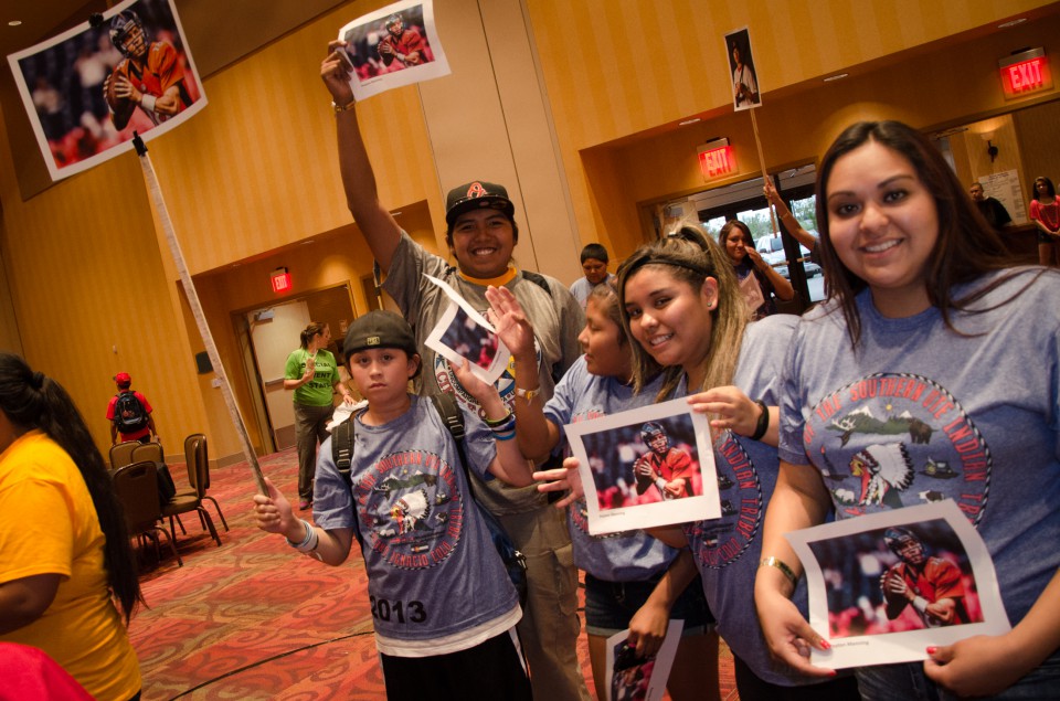 One team-building activity had participants scrambling around the Sky Ute Casino Resort’s Events Center with photos of a famous athlete to meet up with others holding the same photo.