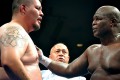 Thumbnail image of James Toney, right, offers complimentary words to gutsy opponent Kenny Lemos after the bell ending the main event of 