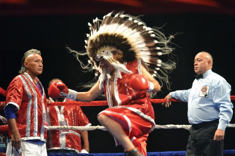 Fruitland, N.M.’s Suanitu Hogue made his ring entry one of the true highlights of "Rumble in the Rockies II," June 28 at the Sky Ute Casino Resort Events Center.