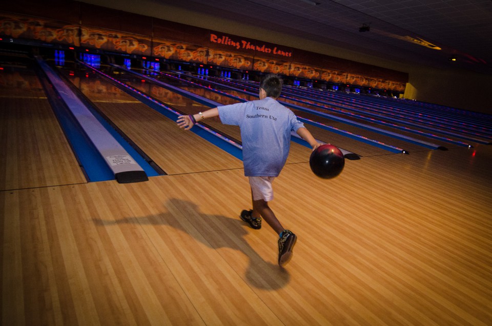 A young Southern Ute bowler hopes to pick up a spare.