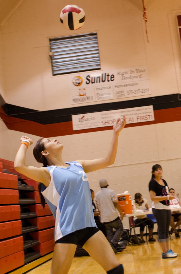Southern Ute volleyball service during team competition.