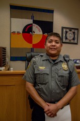 Chris Naranjo of the Southern Ute Police Department becomes Lieutenant after swearing in and awarded the badge by chief of police, Ray Cortiz and Judge Chantelle Cloud on Thursday, Oct. 3.