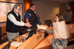 Five young hunters from the Pueblo of Laguna in New Mexico met with members of the Southern Ute Indian Tribal Council on Monday, Nov. 4 to share homemade gifts and express thanks for being allowed to hunt deer on the Southern Ute Indian Reservation. The deer is a sacred animal to the Laguna people.