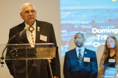 Howard Richards Sr. gives his personal thanks upon receiving the Governor’s Award for Historic Preservation at the History Colorado Museum on Wednesday, Feb. 5 in downtown Denver. The award was given on behalf of the Colorado Wickiup Project.