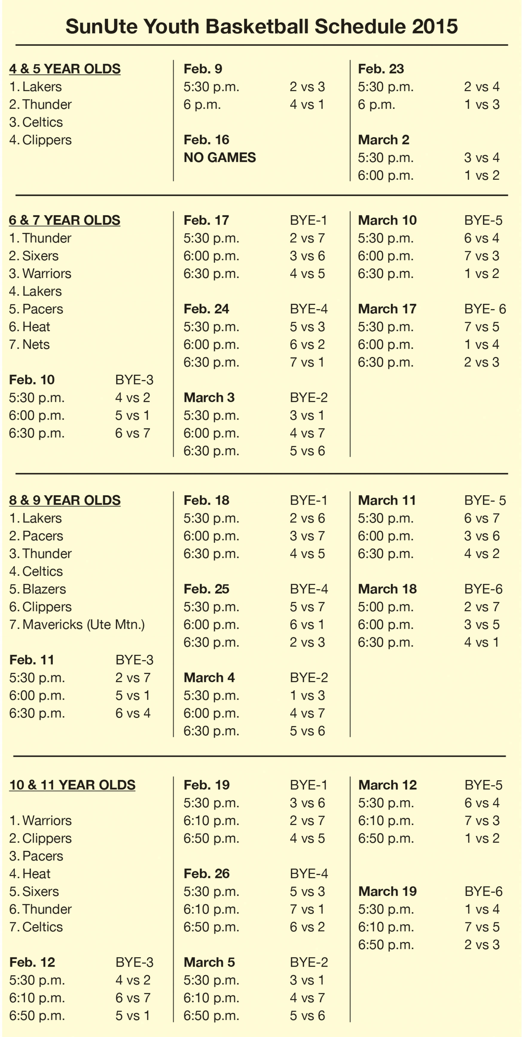 Youth Basketball schedule