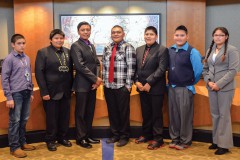 The new members and current members of the SCSYAC stand proud after the swearing in ceremony held in Council Chambers March 6. L-R: Larenz Wilbourn, Issac Suina, Lakota TwoCrow, Cameron Weaver, Randy Herrera, Elijah Weaver and Lonicia O’John.
