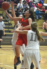  Ignacio’s Hilda Garcia (1) splits a Telluride trap on a drive to the basket during SJBL road action. Garcia received Honorable Mention All-2A for her contributions in IHS’ 17-5 season.