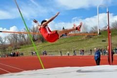 Freshman, Lakota TwoCrow makes it over the pole at the Abel Velasquez Invitational Track Meet held on April 9. TwoCrow placed 7th in this event.