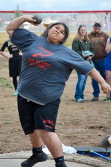Alana Watts whips around the shot put circle and hurls the shot put to an personal best distance of 30’ 0” placing her 3rd for the Abel Velasquez Invitational Track Meet.