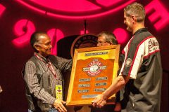 Vice Chairman of the Rocky Mountain Indian Motorcycle Riding Group (IMRG) Dennis Campbell presented Southern Ute Chairman Clement J. Frost and the Southern Ute Indian Tribe with an honorary membership to the riding group during the Durango Rendezvous, Friday, June 10. 
