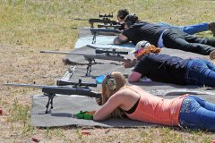 Competitors shoot at targets at distances of 100 and 200 yards. There were two divisions, scoped and un-scoped during the rifle shoot. 