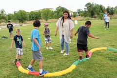 Family Fitness Challenge participants test their balance.