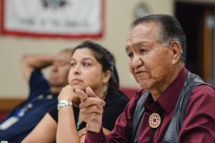 Chairman Clement J. Frost and La Titia Taylor strategize with the education board on how to advance the teachings of the Ute language in schools. 