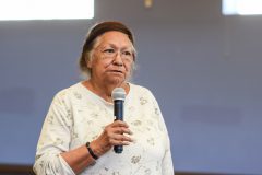 Tribal elder Judy Lansing speaks her opinion about the breach of trust settlement awarded to the Southern Ute Indian Tribe the Multi-Purpose Facility, Wednesday, Sept. 28.