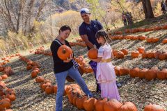 Jennifer Seibel and Trae Seibel help their daughter Kelly Sirios pick a pumpkin. 