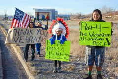 On Monday morning Dec. 5, brothers: Elliott, Nate, Dewayne and Issac held up signs at the corner of State Highway 172 and County Road 517 showing their support for the veterans that have traveled to Standing Rock to help protect the water protectors and to show solidarity against the oil pipeline. On Sunday, Dec. 4 the Obama administration denied a permit needed to complete the oil pipeline.  