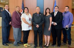 2017 Southern Ute Tribal Council (l-r) Kevin Frost, Al Cloud (Vice Chair), Amy J.  Barry, Clement J. Frost (Chairman), Lorelei Cloud, Adam Red, and Tyson Thompson.