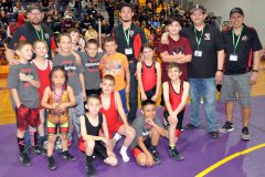 The Ignacio Youth Wrestling Club hit the mats in Bayfield, Saturday, April 8 at the Bayfield High School. Divisions 3-5 posed for a quick picture before competition resumed for the afternoon matches.