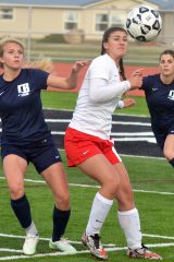 Seen shielding an incoming ball away from a Crested Butte Community School player during neutral-site play in Alamosa, IHS now-graduated senior Ryley Webb was recently named Second Team All-League for her efforts in 2017.