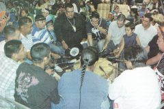 10 Years Ago: 12 Gauge sings an honor song for Misty Ryder, (Clockwise from top): Jimmy Newton Jr., Tim Ryder, Ian Thompson, Jonas Nanaeto, Jake Ryder, Tyson Thompson, unidentified, Jonathan Chavarillo, Elias Maez, Diamond Morgan, Darrius Smith, Dustin Teague, Sammy Burch, RC Lucero. 
This photo first appeared in the June 22, 2007, edition of The Southern Ute Drum.