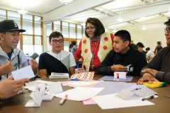 Ute Mountain Ute Councilwoman Prisllena Lopez works alongside students during the 4th annual Tri-Ute Leadership Conference held at Fort Lewis College, June 11-14. 