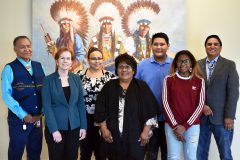 Chairman Clement J. Frost, Lt. Governor Donna Lynne, Ute Mountain Ute Councilwoman Prisllena Rabbit, and Colorado Commission of Indian Affairs Executive Director, Ernest House, Jr. pose with the members of the Sunshine Cloud Smith Youth Advisory Council after a successful CCIA meeting held at the Southern Ute Growth Fund.