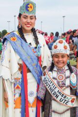 Little Miss Southern Ute Myla Goodtracks takes a photo with 2017-2018 Comanche Princess, Tristan Mckayla Wauqua at the Comanche Fair in Lawton, Oklahoma, which took place September 22-24.