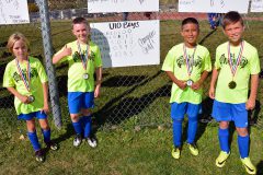 The Durango Shock (Gold) were undefeated in their age bracket, U10 Boys, and won the championship at the Coppa del Sol 3v3 soccer tournament hosted by Fort Lewis College. The tournament was held at the Escalante Middle Schools fields, Sunday, Oct. 8. Team Durango Shock (Gold) pictured left to right are Miles, Tucker, KJ and Aden. For complete standings, schedules and additional information check out the Durango Soccer League Facebook page at www.facebook.com/durangosoccer.