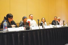 Candidates for Chair of the Southern Ute Tribe: Shelly Thompson, Ula Gregory, Tyson Thompson, Christine Sage, Shane Seibel and Howard Richards gather at the Sky Ute Casino and Resort to answer questions from the membership, Tuesday, Oct. 24. 