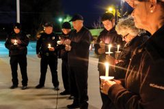 A small crowd of community members and police officers gathered outside of the Ignacio Community Library on Wednesday, Dec. 13 to honor and show their support for families who had lives taken from them on Dec. 7 in New Mexico’s recent Aztec High School shooting.