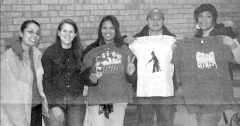 10 Years Ago: Members of “Small Axe” a Native American Club within Fort Lewis display t-shirts made by Demockratees, which they sell to raise funds for their club. Pictured left to right are, Robyn Jackson, Megan Krichke, Cassandra Yazzie, Derwin Begay, and Ooclu Buckskin.
This photo first appeared in the Dec. 21, 2007, edition of The Southern Ute Drum.