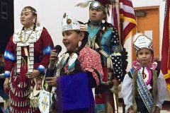 Little Miss Southern Ute Myla Goodtracks introducing herself at the Jicarilla Days Powwow, Friday, Feb. 9 in Dulce, N.M. 