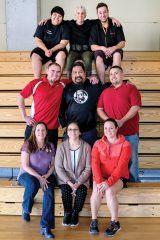 Introducing the management team for the SunUte Community Center: (left to right) Kelsey Frost, Recreation Specialist (manager in training), Robin Duffy-Wirth, SunUte Community Center Director, Tim Velasquez, Life Guard (manager in training), Abel Velasquez, Fitness Director, Virgil Morgan, Acting Recreation Manager, RC Lucero, Facilities Operations Manager, Lisa Allen, Aquatics Manager, Elise Redd, MPF Operations Manager, and Sage Frane, Group Exercise Manager. 
